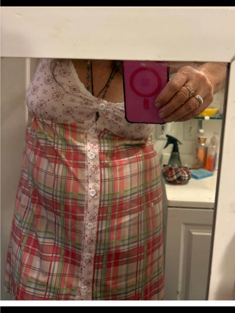 Pink Floral Plaid Button-Front Slip Dress